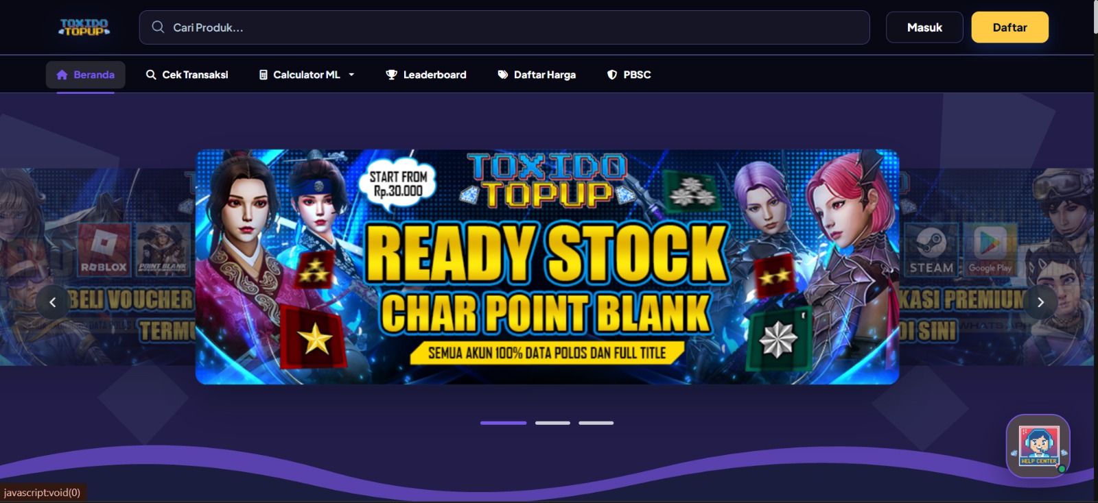 Tampilan halaman Toxidotopup